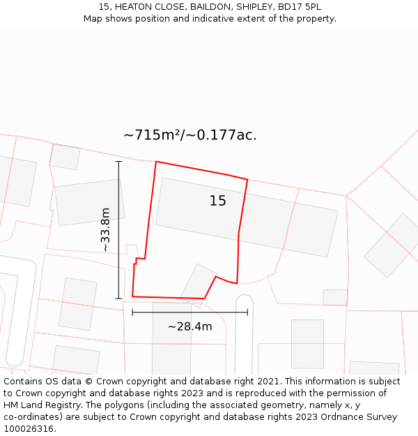 15, HEATON CLOSE, BAILDON, SHIPLEY, BD17 5PL: Plot and title map