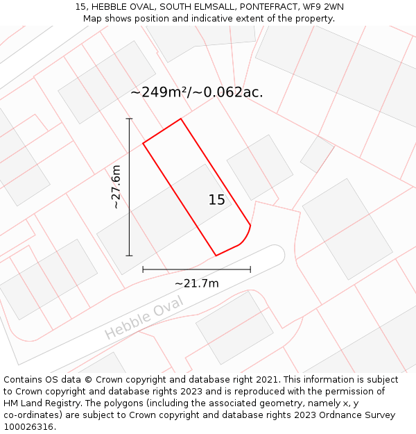 15, HEBBLE OVAL, SOUTH ELMSALL, PONTEFRACT, WF9 2WN: Plot and title map