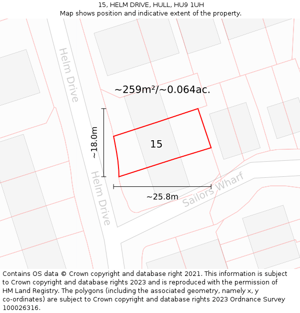 15, HELM DRIVE, HULL, HU9 1UH: Plot and title map