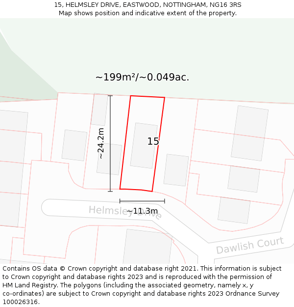 15, HELMSLEY DRIVE, EASTWOOD, NOTTINGHAM, NG16 3RS: Plot and title map