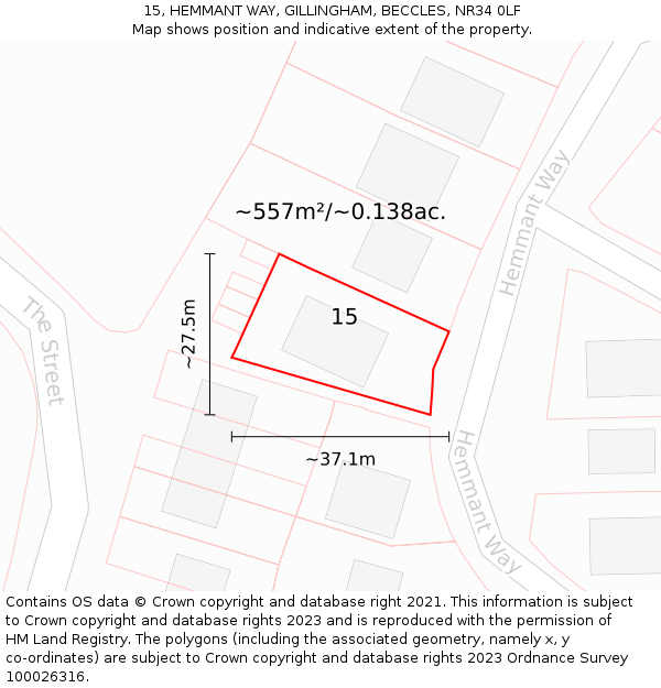 15, HEMMANT WAY, GILLINGHAM, BECCLES, NR34 0LF: Plot and title map