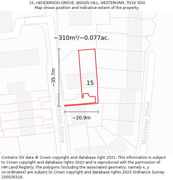15, HENDERSON GROVE, BIGGIN HILL, WESTERHAM, TN16 3GG: Plot and title map