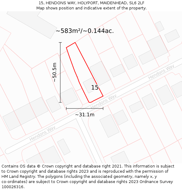 15, HENDONS WAY, HOLYPORT, MAIDENHEAD, SL6 2LF: Plot and title map