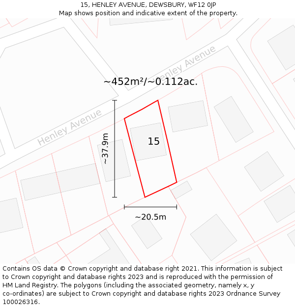 15, HENLEY AVENUE, DEWSBURY, WF12 0JP: Plot and title map