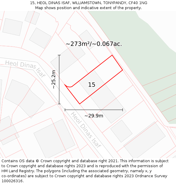 15, HEOL DINAS ISAF, WILLIAMSTOWN, TONYPANDY, CF40 1NG: Plot and title map