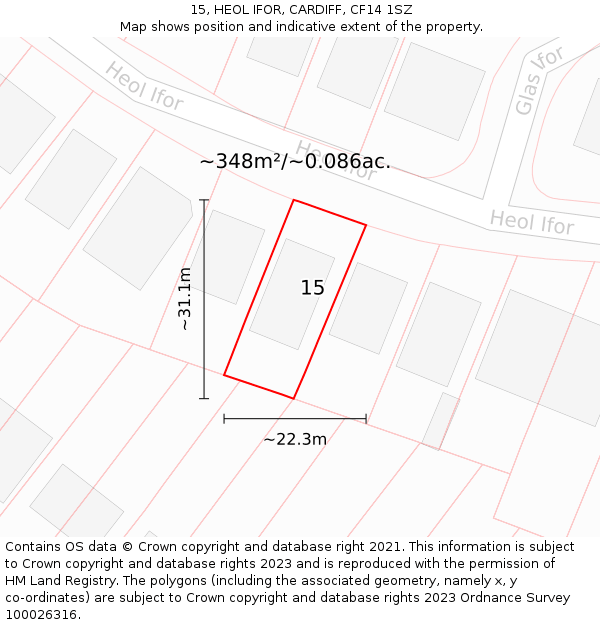 15, HEOL IFOR, CARDIFF, CF14 1SZ: Plot and title map