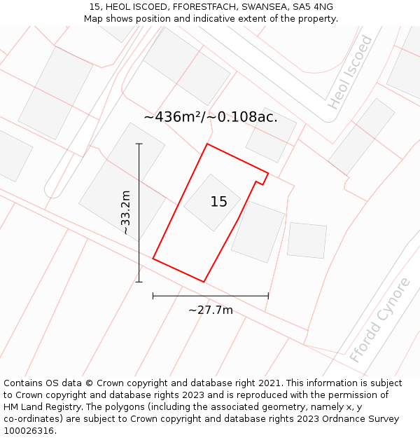 15, HEOL ISCOED, FFORESTFACH, SWANSEA, SA5 4NG: Plot and title map