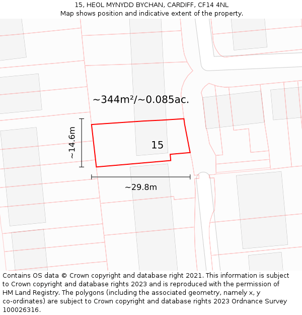 15, HEOL MYNYDD BYCHAN, CARDIFF, CF14 4NL: Plot and title map