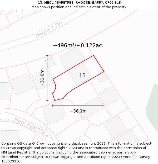 15, HEOL PEARETREE, RHOOSE, BARRY, CF62 3LB: Plot and title map