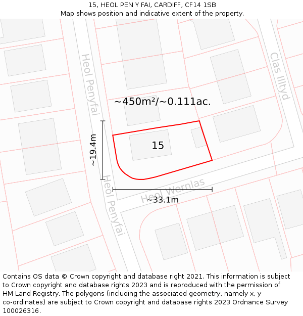 15, HEOL PEN Y FAI, CARDIFF, CF14 1SB: Plot and title map