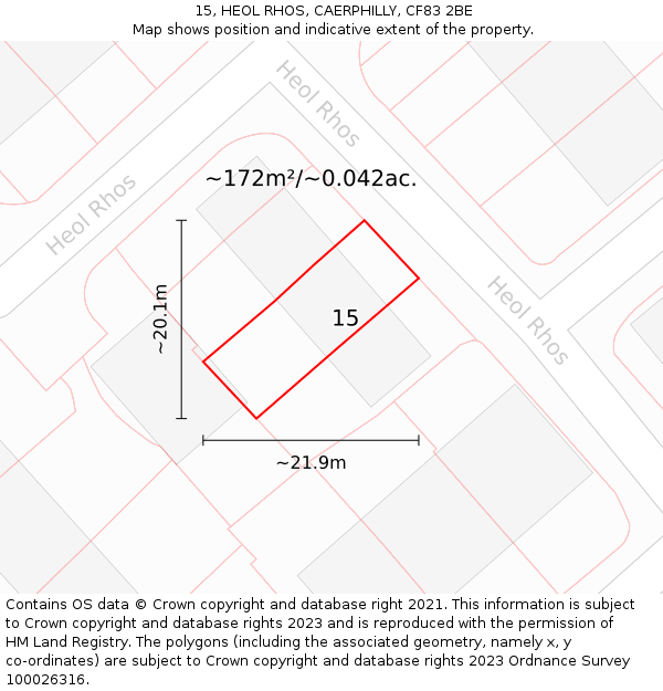 15, HEOL RHOS, CAERPHILLY, CF83 2BE: Plot and title map