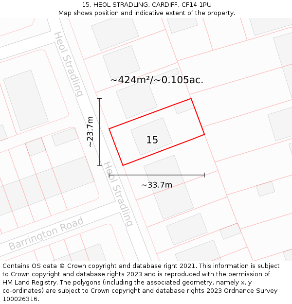 15, HEOL STRADLING, CARDIFF, CF14 1PU: Plot and title map