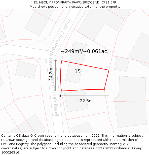15, HEOL Y FRONFRAITH FAWR, BRIDGEND, CF31 5FR: Plot and title map