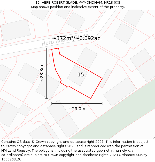 15, HERB ROBERT GLADE, WYMONDHAM, NR18 0XS: Plot and title map