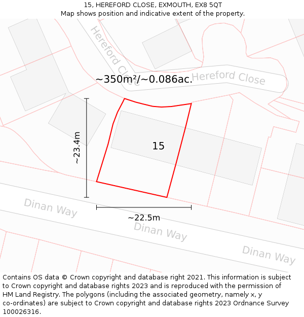 15, HEREFORD CLOSE, EXMOUTH, EX8 5QT: Plot and title map