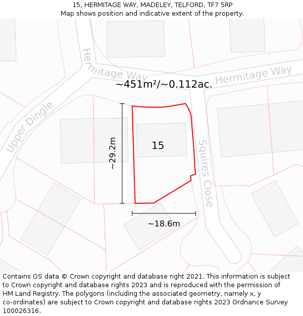 15, HERMITAGE WAY, MADELEY, TELFORD, TF7 5RP: Plot and title map