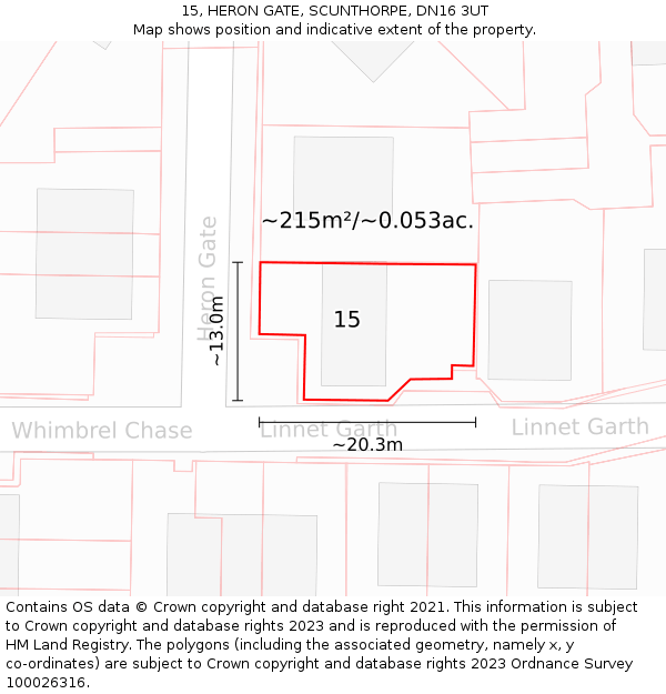 15, HERON GATE, SCUNTHORPE, DN16 3UT: Plot and title map