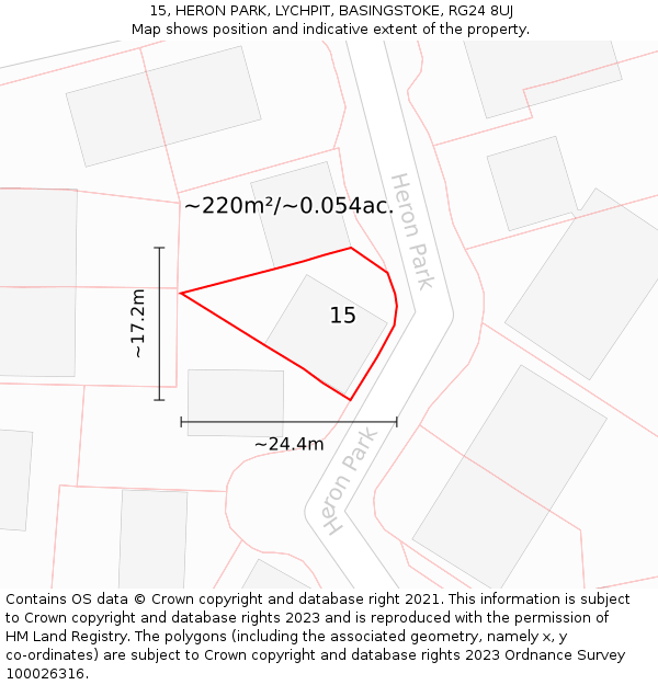 15, HERON PARK, LYCHPIT, BASINGSTOKE, RG24 8UJ: Plot and title map