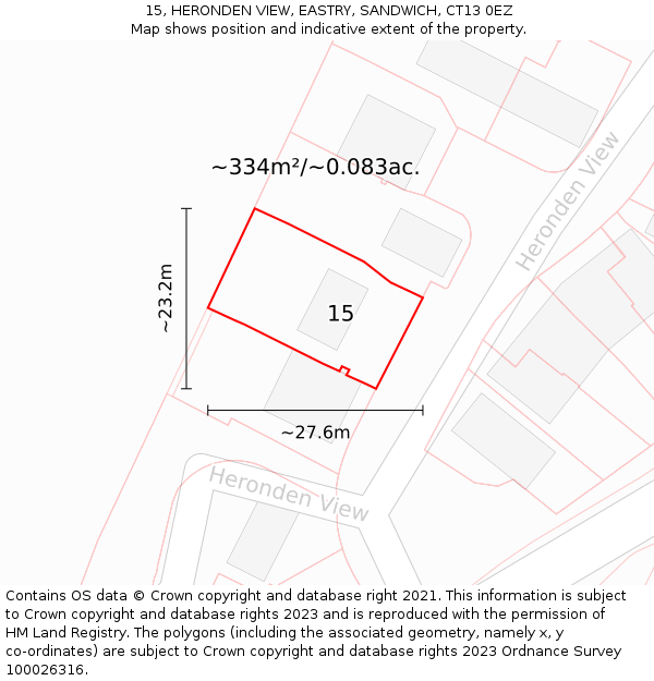 15, HERONDEN VIEW, EASTRY, SANDWICH, CT13 0EZ: Plot and title map
