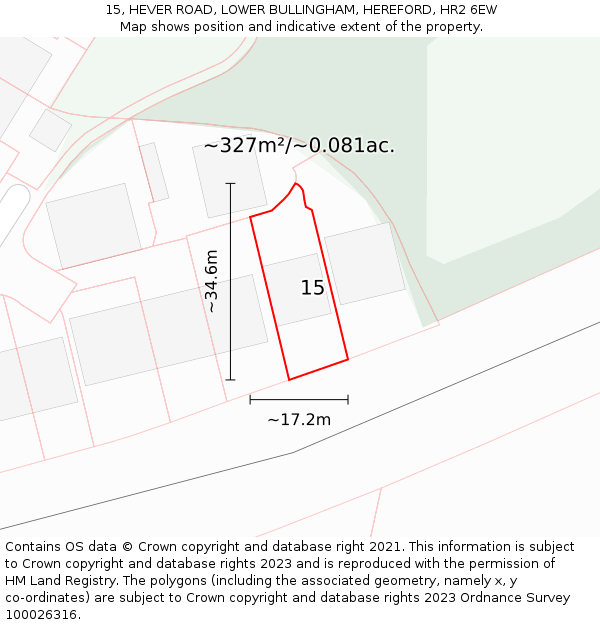 15, HEVER ROAD, LOWER BULLINGHAM, HEREFORD, HR2 6EW: Plot and title map