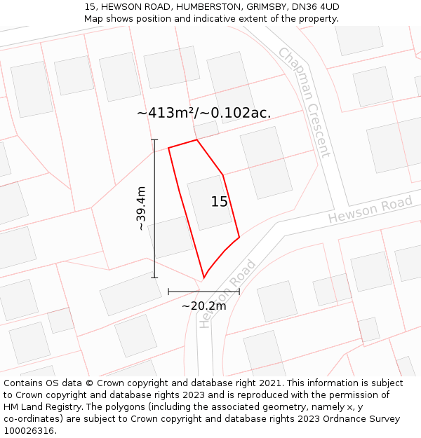 15, HEWSON ROAD, HUMBERSTON, GRIMSBY, DN36 4UD: Plot and title map