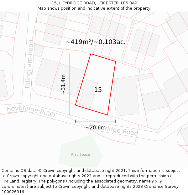 15, HEYBRIDGE ROAD, LEICESTER, LE5 0AP: Plot and title map