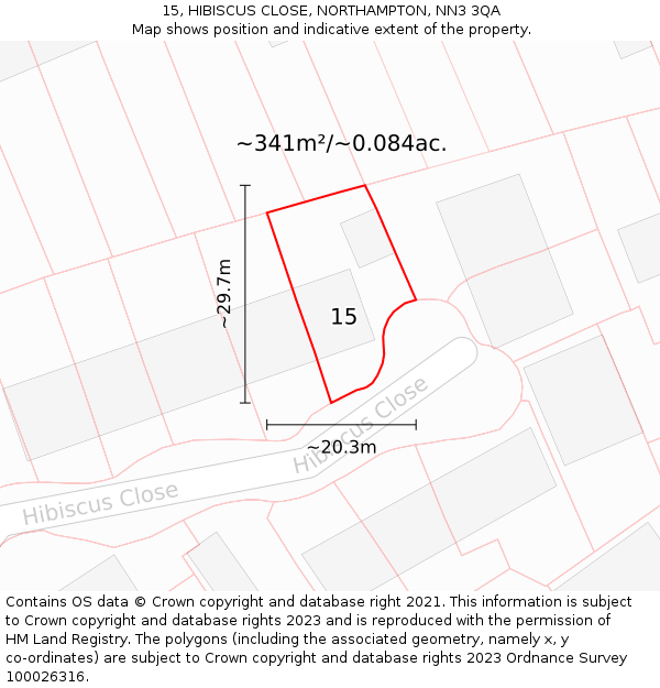 15, HIBISCUS CLOSE, NORTHAMPTON, NN3 3QA: Plot and title map
