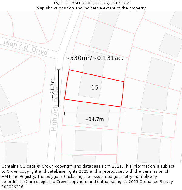 15, HIGH ASH DRIVE, LEEDS, LS17 8QZ: Plot and title map
