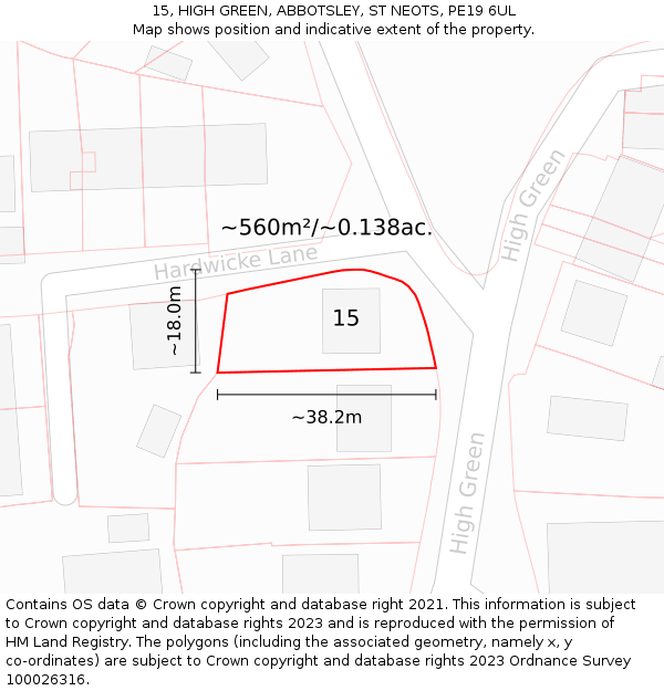 15, HIGH GREEN, ABBOTSLEY, ST NEOTS, PE19 6UL: Plot and title map
