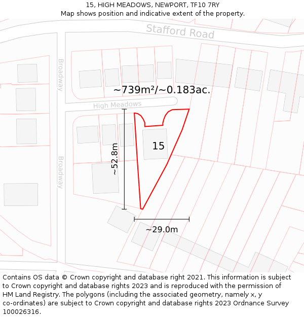 15, HIGH MEADOWS, NEWPORT, TF10 7RY: Plot and title map