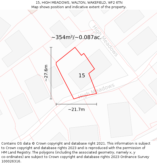 15, HIGH MEADOWS, WALTON, WAKEFIELD, WF2 6TN: Plot and title map