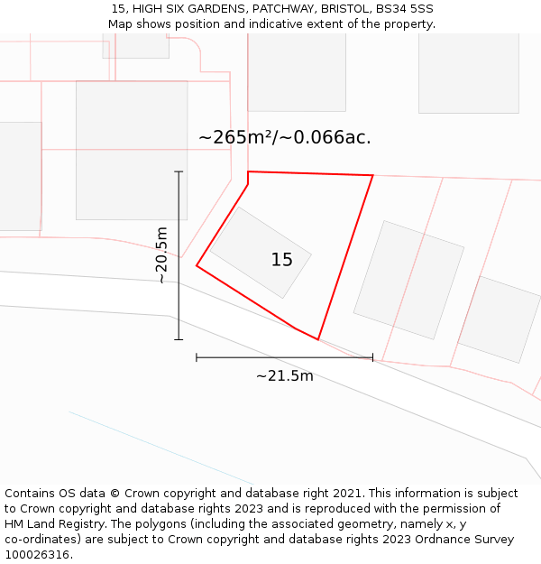 15, HIGH SIX GARDENS, PATCHWAY, BRISTOL, BS34 5SS: Plot and title map