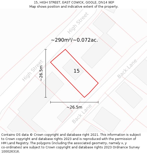 15, HIGH STREET, EAST COWICK, GOOLE, DN14 9EP: Plot and title map