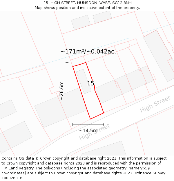 15, HIGH STREET, HUNSDON, WARE, SG12 8NH: Plot and title map