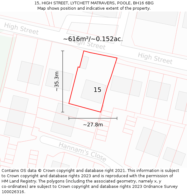 15, HIGH STREET, LYTCHETT MATRAVERS, POOLE, BH16 6BG: Plot and title map