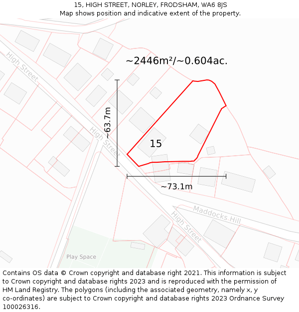 15, HIGH STREET, NORLEY, FRODSHAM, WA6 8JS: Plot and title map