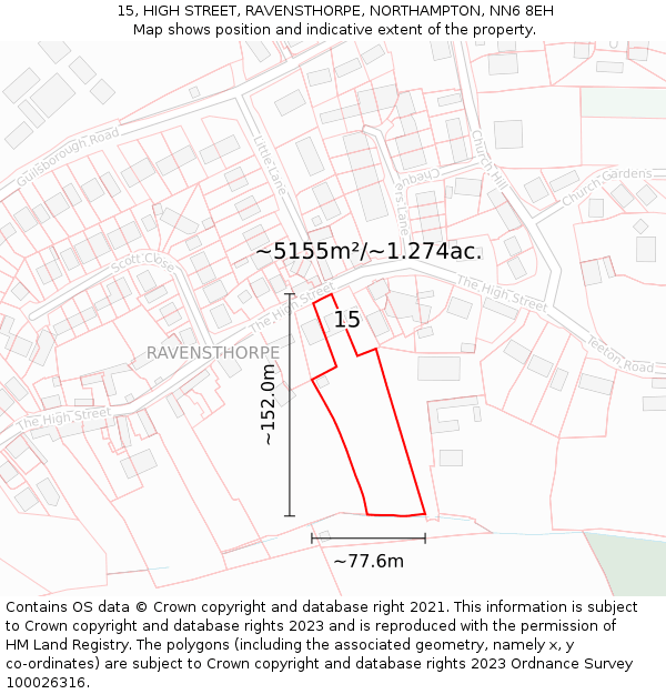 15, HIGH STREET, RAVENSTHORPE, NORTHAMPTON, NN6 8EH: Plot and title map
