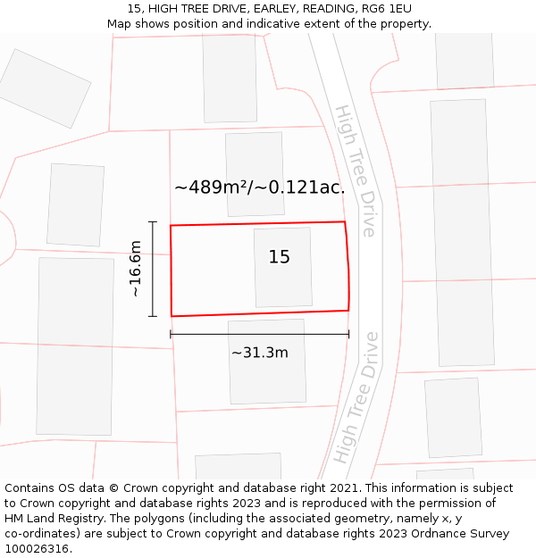 15, HIGH TREE DRIVE, EARLEY, READING, RG6 1EU: Plot and title map