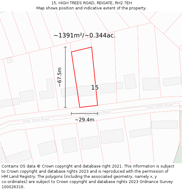 15, HIGH TREES ROAD, REIGATE, RH2 7EH: Plot and title map