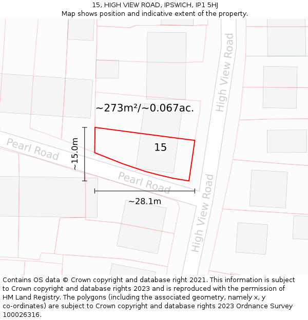 15, HIGH VIEW ROAD, IPSWICH, IP1 5HJ: Plot and title map