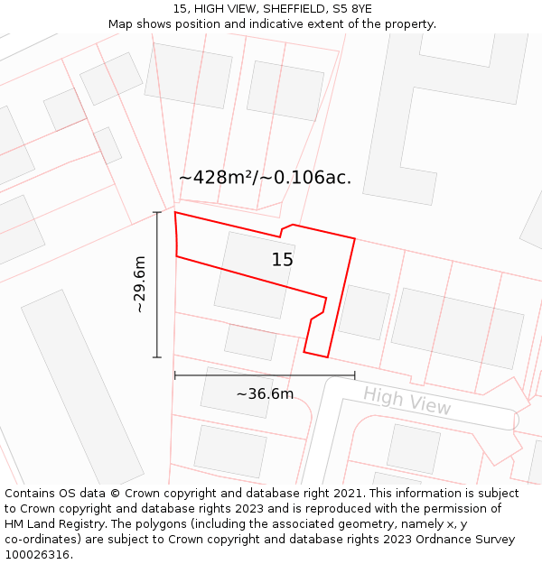 15, HIGH VIEW, SHEFFIELD, S5 8YE: Plot and title map