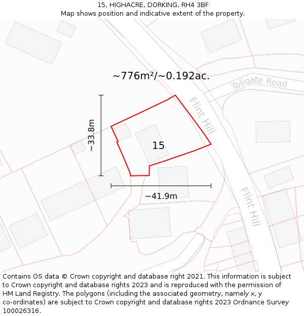 15, HIGHACRE, DORKING, RH4 3BF: Plot and title map