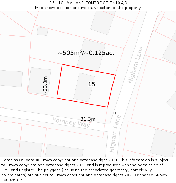 15, HIGHAM LANE, TONBRIDGE, TN10 4JD: Plot and title map