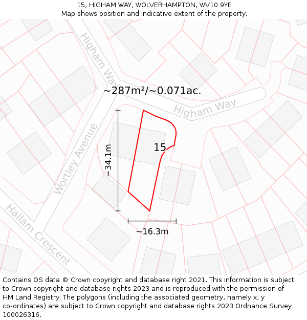 15, HIGHAM WAY, WOLVERHAMPTON, WV10 9YE: Plot and title map