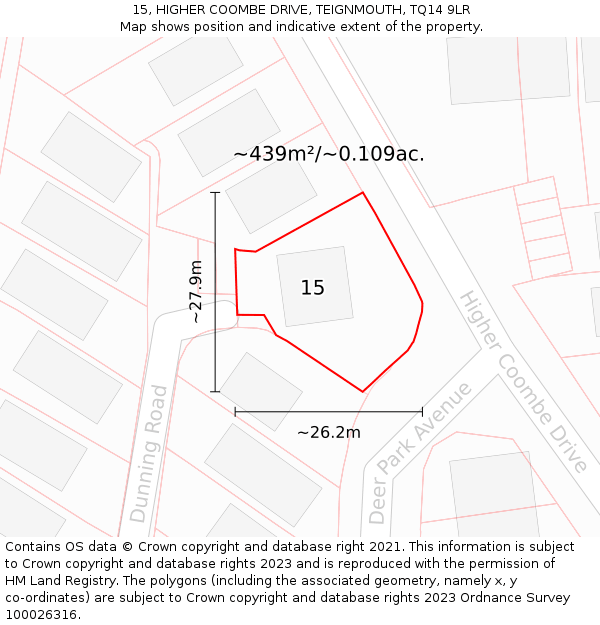 15, HIGHER COOMBE DRIVE, TEIGNMOUTH, TQ14 9LR: Plot and title map
