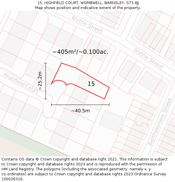 15, HIGHFIELD COURT, WOMBWELL, BARNSLEY, S73 8JJ: Plot and title map