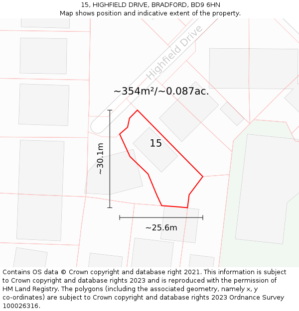 15, HIGHFIELD DRIVE, BRADFORD, BD9 6HN: Plot and title map