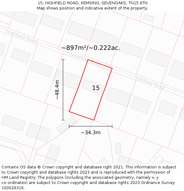 15, HIGHFIELD ROAD, KEMSING, SEVENOAKS, TN15 6TN: Plot and title map