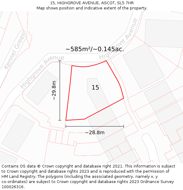15, HIGHGROVE AVENUE, ASCOT, SL5 7HR: Plot and title map