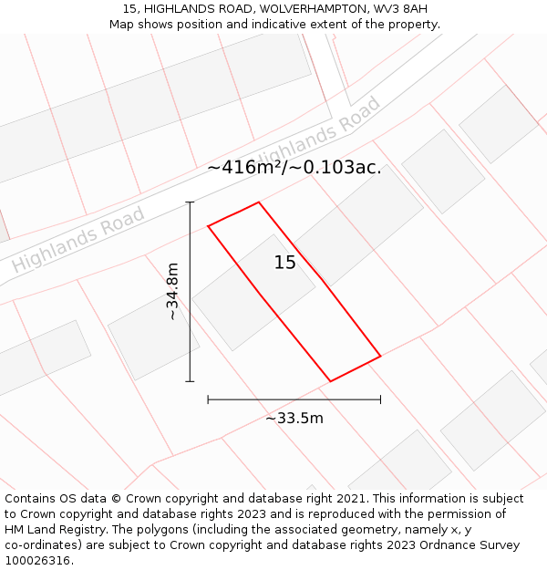 15, HIGHLANDS ROAD, WOLVERHAMPTON, WV3 8AH: Plot and title map